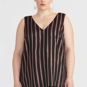 RACHEL Rachel Roy Black and Pink Striped Tank Top Size: 1X